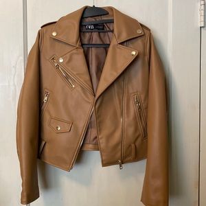 zara brown leather jacket